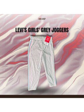 LEVIS Girls Grey Joggers With Colorful Side Stripes Elastic Waistband Relaxed Fi
